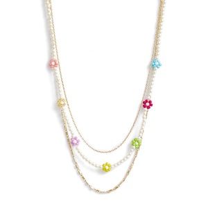 BP. Layered White Multi Daisy Bead Necklace